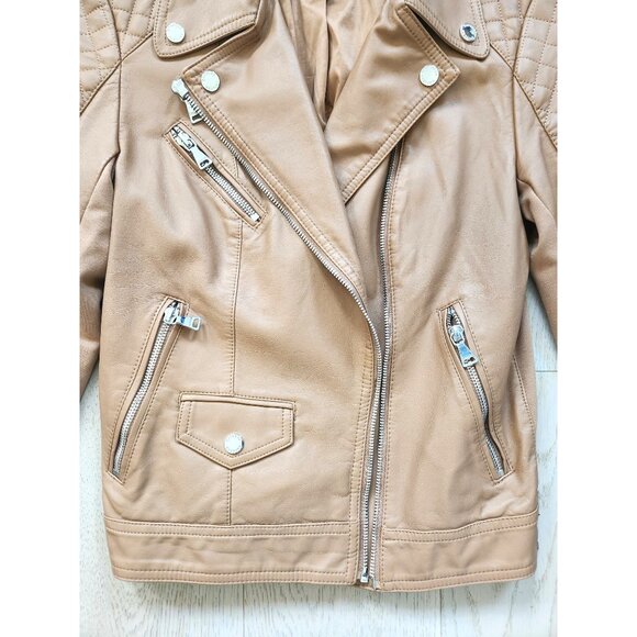 EXPRESS Moto Faux Leather Jacket Tan Silver XS - Picture 6 of 8